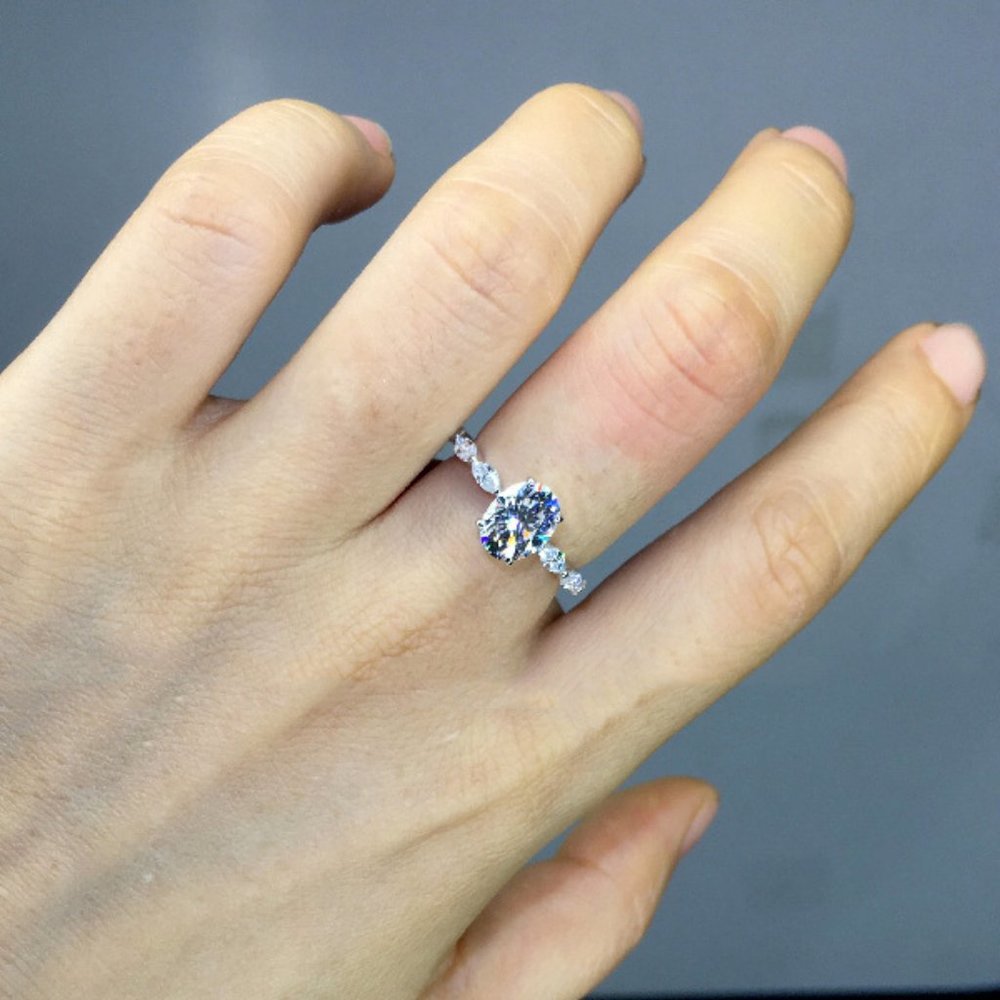 NEW Silver Oval Diamond Engagement Ring 15 - Picture 4 of 8